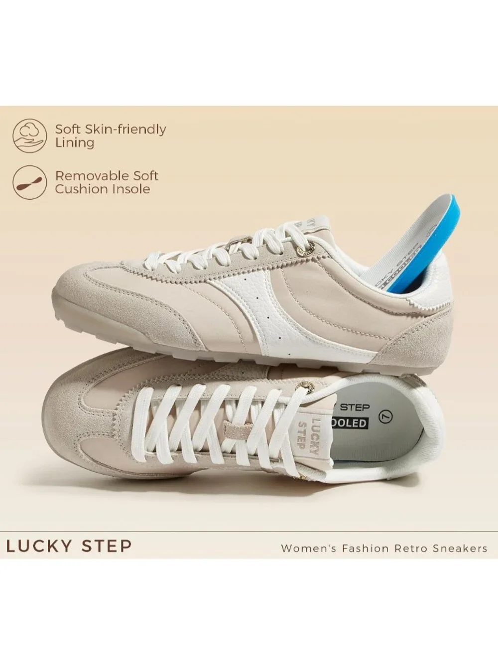 Women's Beige Retro Fashion Lightweight Non Slip Thin Sole Comfortable Sneakers